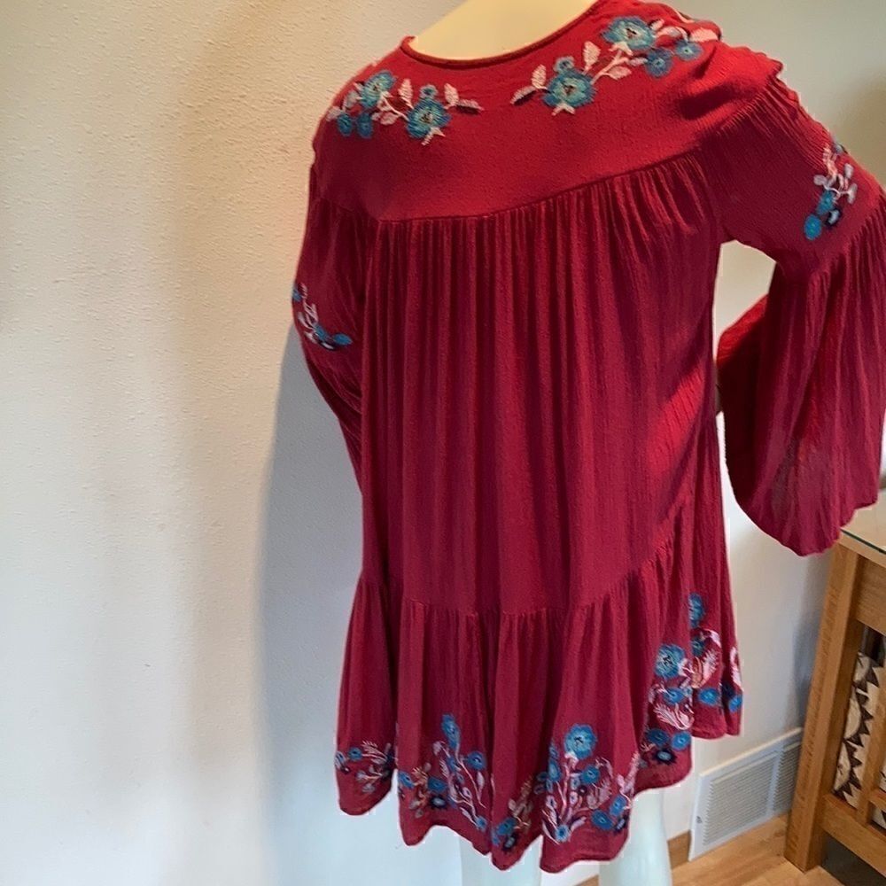 Free People Mini Dress Te Amo Floral Butterfly Sleeve Flow embroidered lined S - Picture 5 of 16